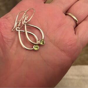 Pandora Sterling Silver Tear Drop shape Earrings with Peridot Gemstones